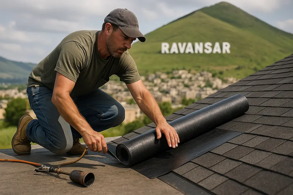 تصویر نصب ایزوگام در روانسر روی سطوح شیب دار